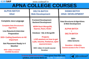 apna college courses: alpha plus vs delta batch vs sigma batch